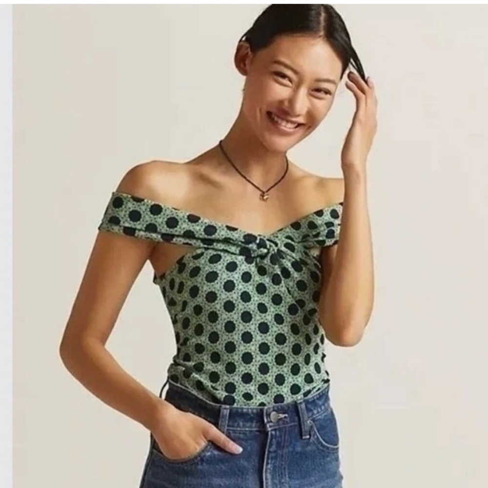 Anthropologie Maeve Strappy Off-the-Shoulder Top XS blue green